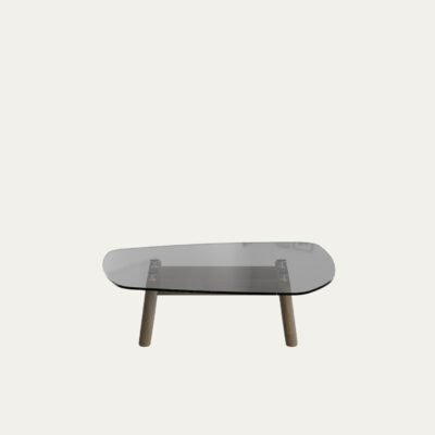AMORPHOUS COFFEE TABLE - 100 CM, ASHY OAK, SMOKED GLASS