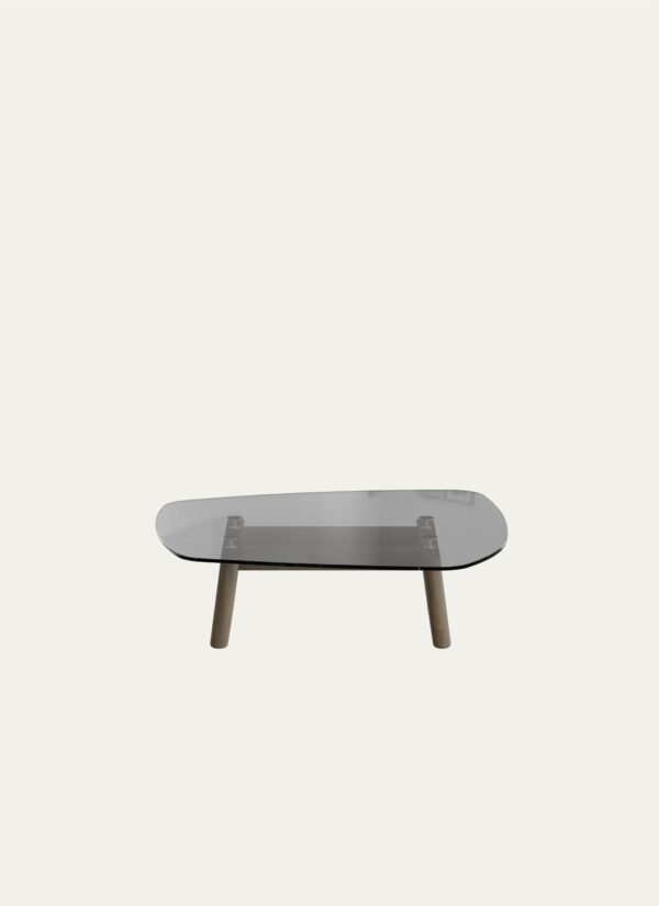 AMORPHOUS COFFEE TABLE - 100 CM, ASHY OAK, SMOKED GLASS