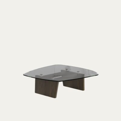 AMORPHOUS COFFEE TABLE - 100 CM, ASHY OAK, SMOKED GLASS