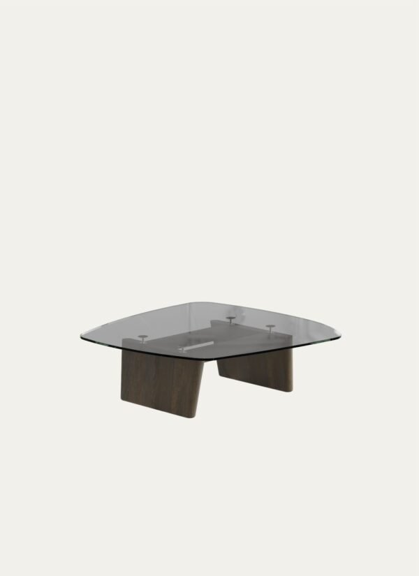 AMORPHOUS COFFEE TABLE - 100 CM, ASHY OAK, SMOKED GLASS