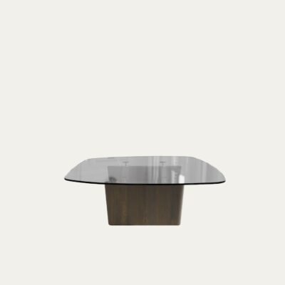 AMORPHOUS COFFEE TABLE - 100 CM, ASHY OAK, SMOKED GLASS