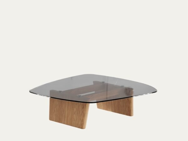 AMORPHOUS COFFEE TABLE - 100 CM, OAK, BLACK GLASS