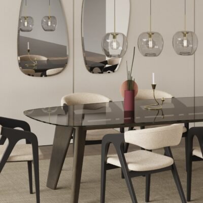 AMORPHOUS TABLE - ASHY OAK, 240 CM, SMOKED GLASS