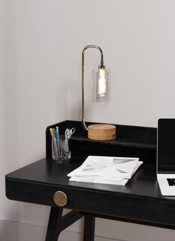 LANTERN TABLE LAMP - OAK BRASS